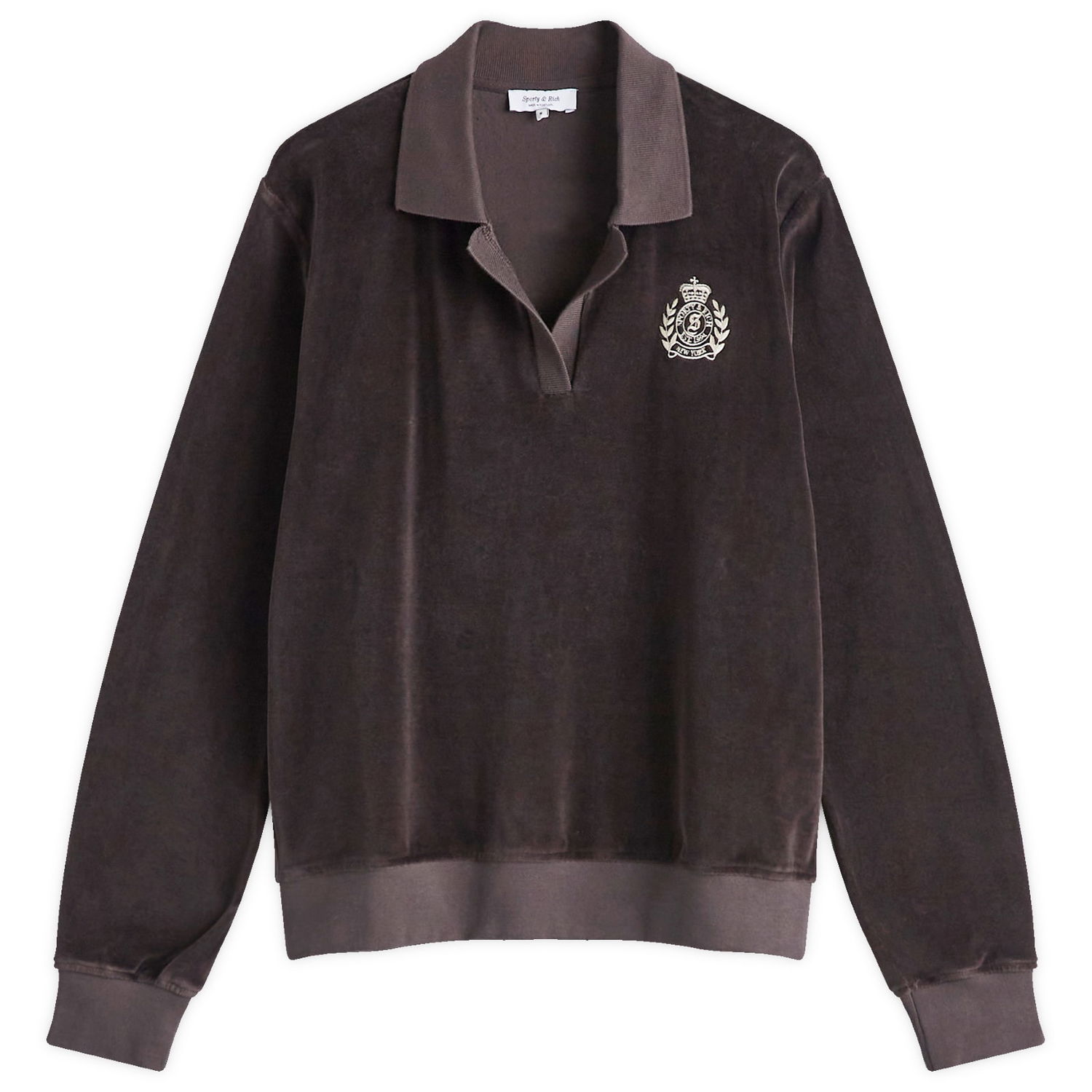 Sweater Sporty & Rich Velour Longsleeve Polo Brun | WS002512243BR03-CHOC, 0