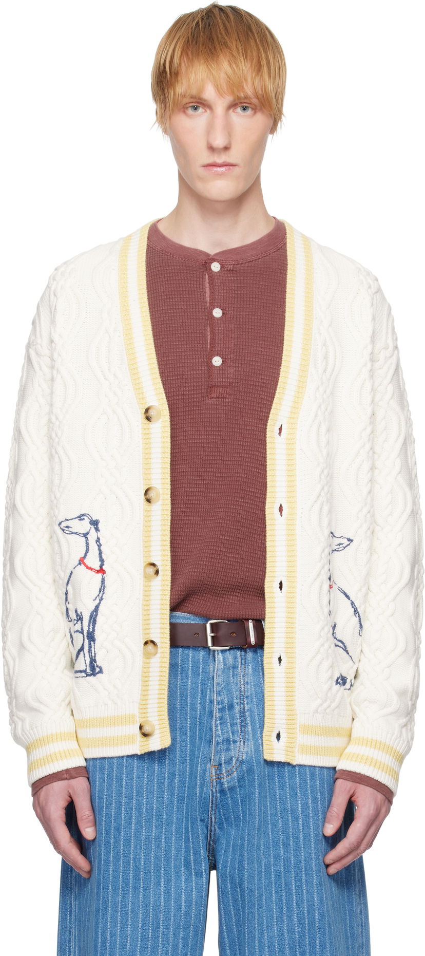 Sweater Drôle de Monsieur Drôle De Monsieur Médicis Knit Cardigan Hvid | G-CA142-WO023-CM