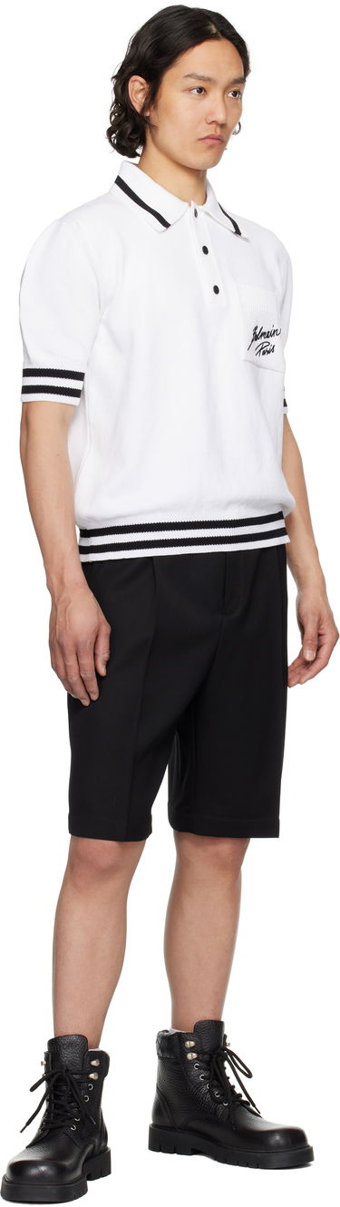 Polo skjorte Balmain Balmain Logo Knit Polo Hvid | EH0GB046KI49, 3