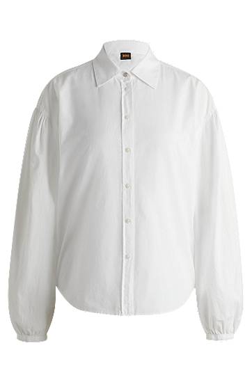 Skjorte BOSS Regular-Fit Cotton Poplin Blouse with Point Collar Hvid | 50538846