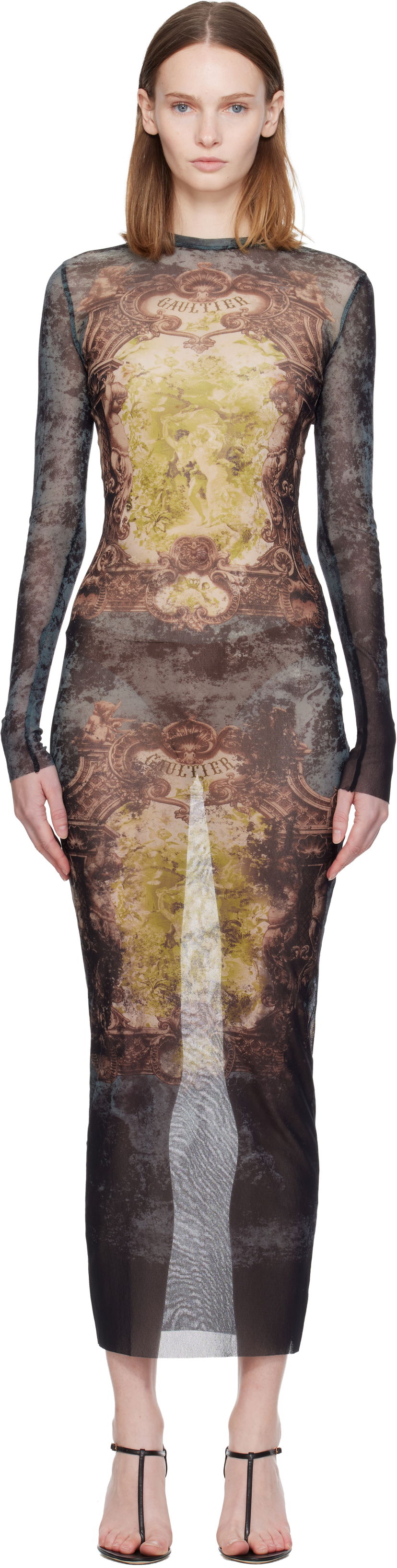 Kjole Jean Paul Gaultier The Long Médaillon Sheer Mesh Printed Maxi Dress Flerfarvet | 25/04-W-DR023-M006P-005740