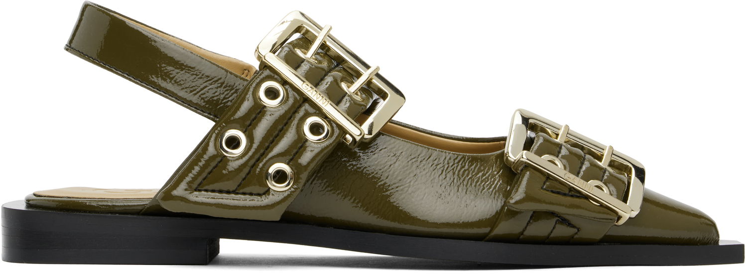 Skopleje GANNI GANNI Buckle Flats Grøn | S2872, 0