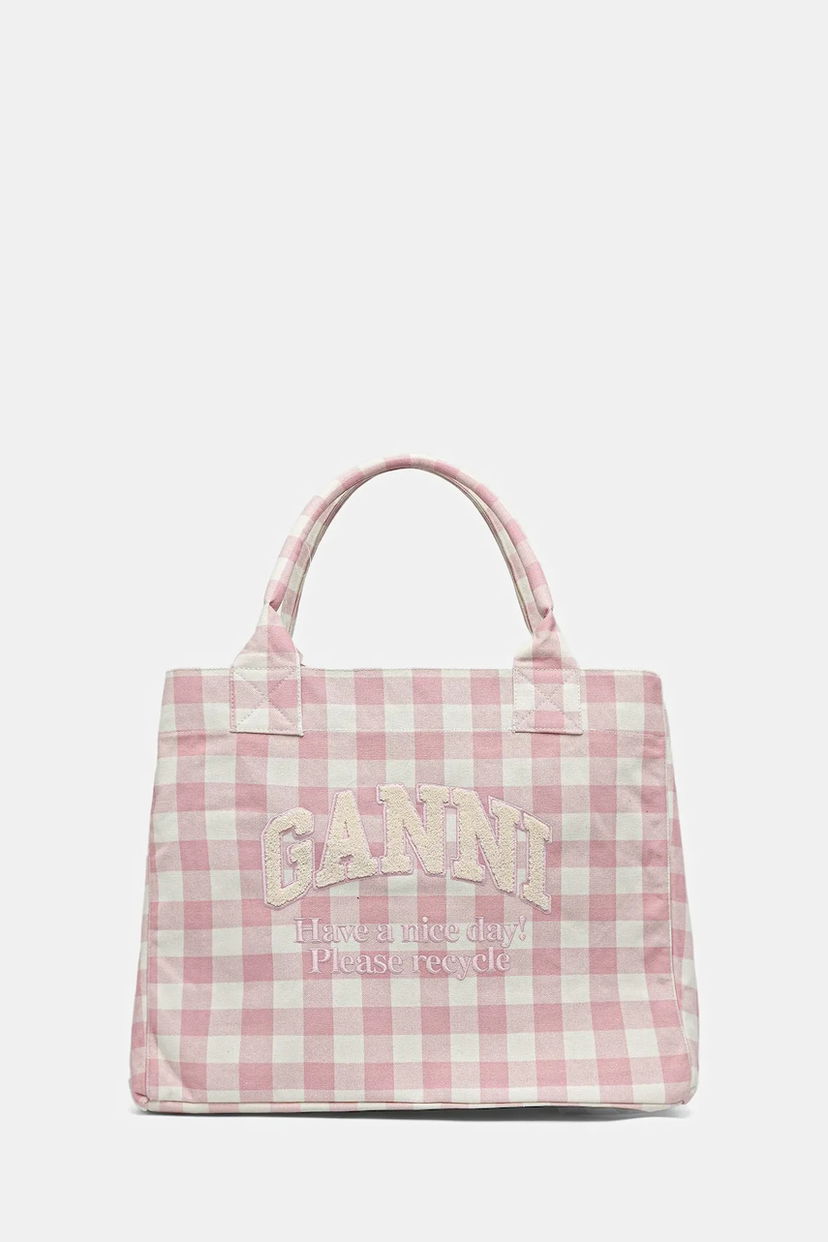Mulepose GANNI GANNI Shopper XXL Pocket Vichy Tote Bag Lyserød | A6894