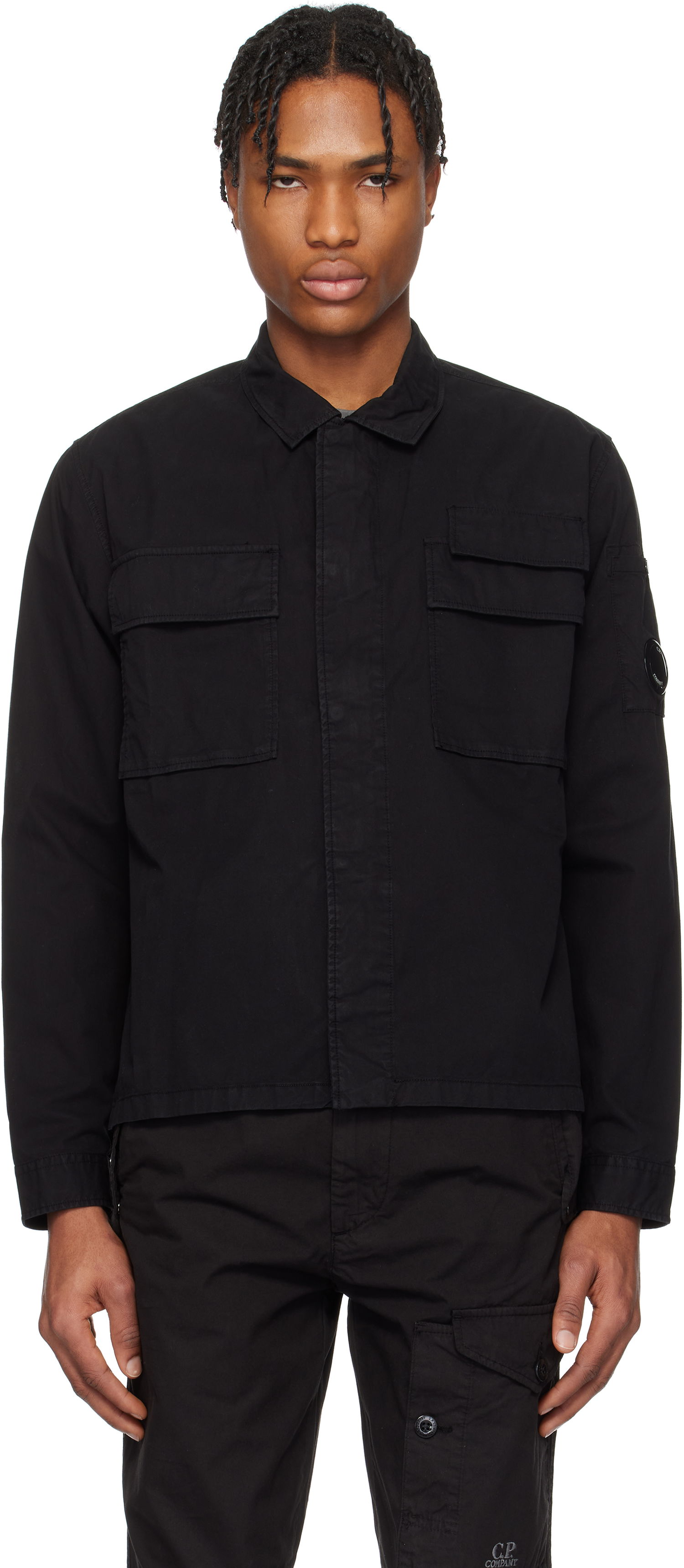 Skjorte C.P. Company C.P. Company Organic Gabardine Utility Lens Shirt Sort | 18CMSH128A-110143G, 0