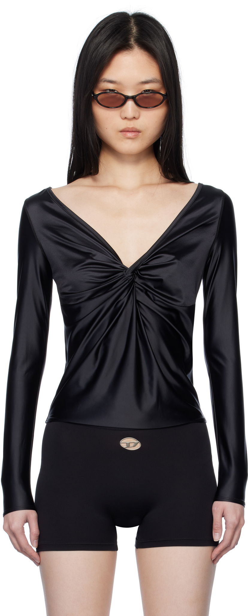 T-shirt Diesel Diesel T-Knot Twist-Front Long Sleeve Top Sort | A17672 0PKAT