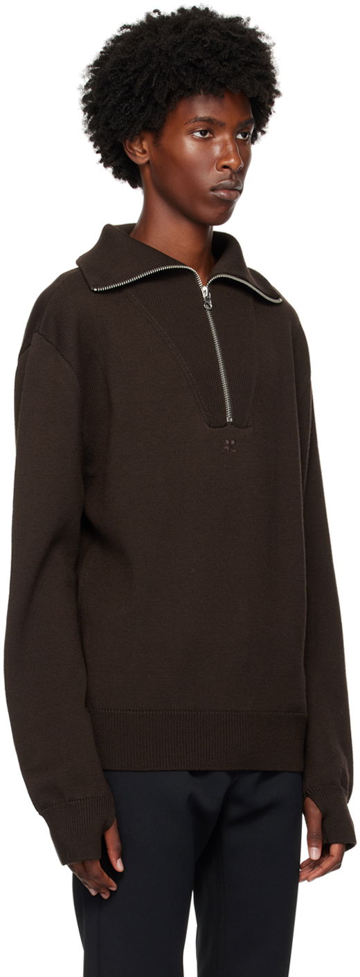 Sweater Courrèges Wool Quarter-Zip Sweater Brun | 324MPU171FI0036, 1