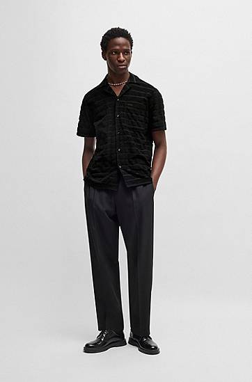 Skjorte BOSS Relaxed-Fit Striped Cotton Towelling Shirt Sort | 50539351, 1