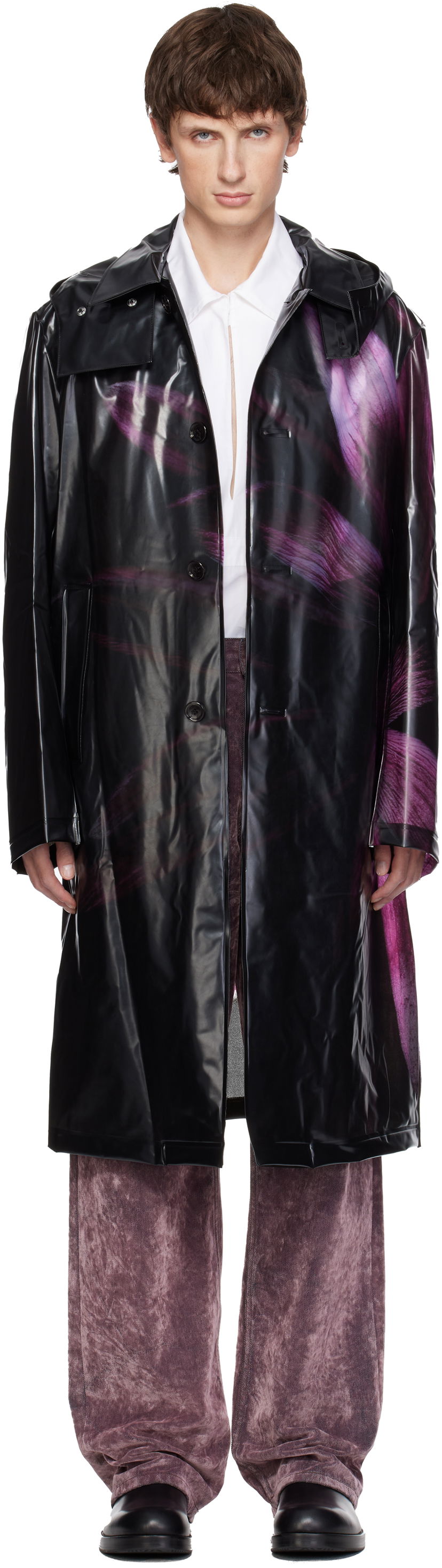 Regnfrakke Dries Van Noten Dries Van Noten Loose Fit Mac Raincoat with Purple Abstract Print Flerfarvet | 252-020251-2095