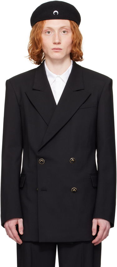 Baret Marine Serre Marine Serre Virgin Wool Twill Fitted Blazer Sort | MJA074A RWOV0001, 0