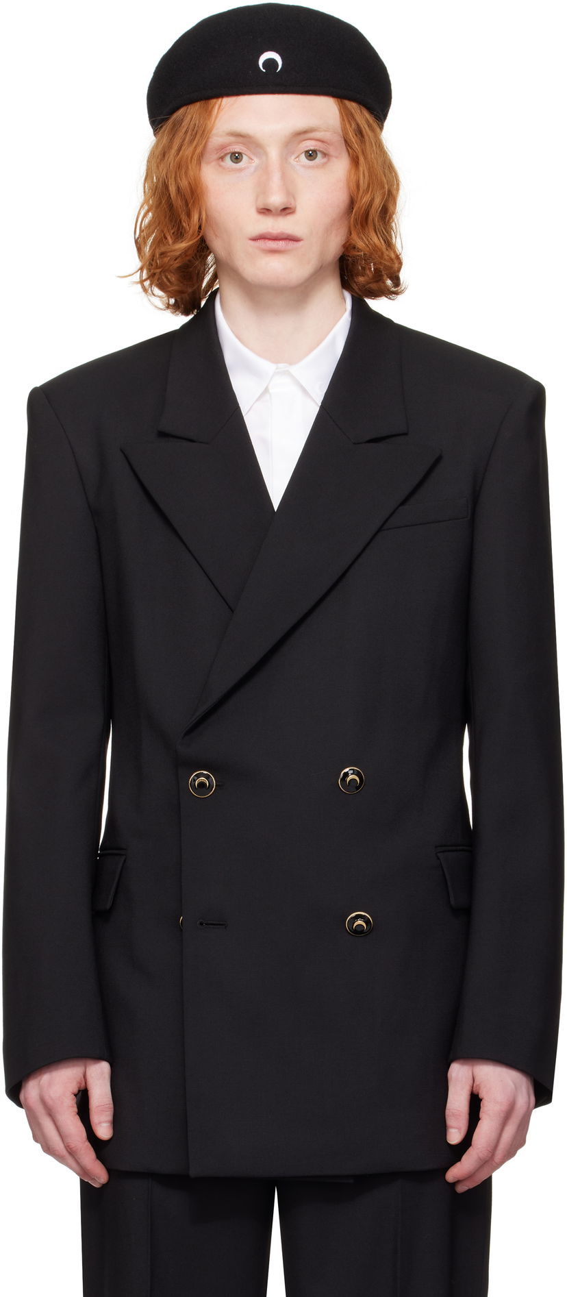Baret Marine Serre Marine Serre Virgin Wool Twill Fitted Blazer Sort | MJA074A RWOV0001
