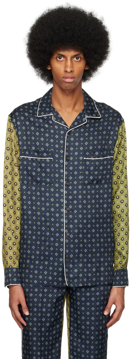 Pyjamas Erdem Patterned Long Sleeve Shirt Blå | MS23_501MPFBT LUCIUS PYJAMA TOP, 0