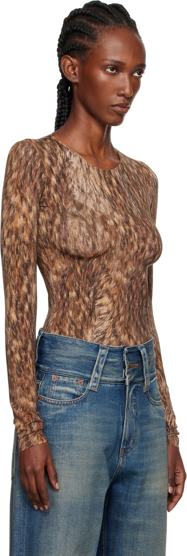 Krop Maison Margiela MM6 Maison Margiela Printed Jersey Bodysuit Brun | S52NA0074 M20112, 1