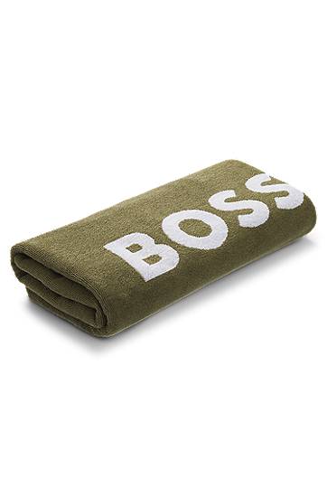 Tørklæde BOSS BOSS Jacquard Beach Towel with Logo and Signature Stripe Grøn | 50540419, 0