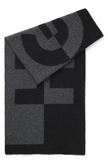 Tørklæde BOSS Wool-blend scarf with stacked logos Flerfarvet | 50524767