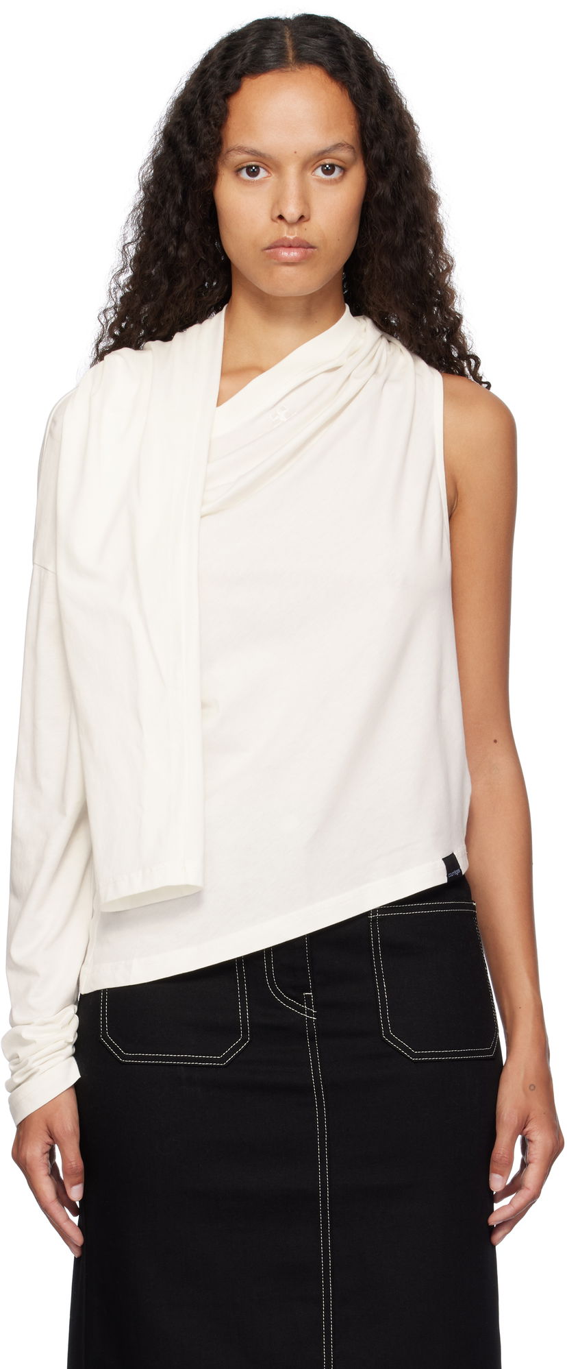 Tanktop Courrèges Courrèges Asymmetric Off Shoulder T-Shirt Hvid | 424JTS154JS0175