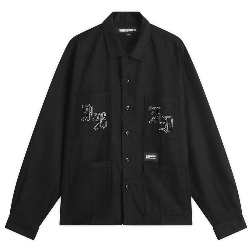 Skjorte Neighborhood Embroidery Shirt, Size Large Sort | 251AQNH-SHM03-BLK