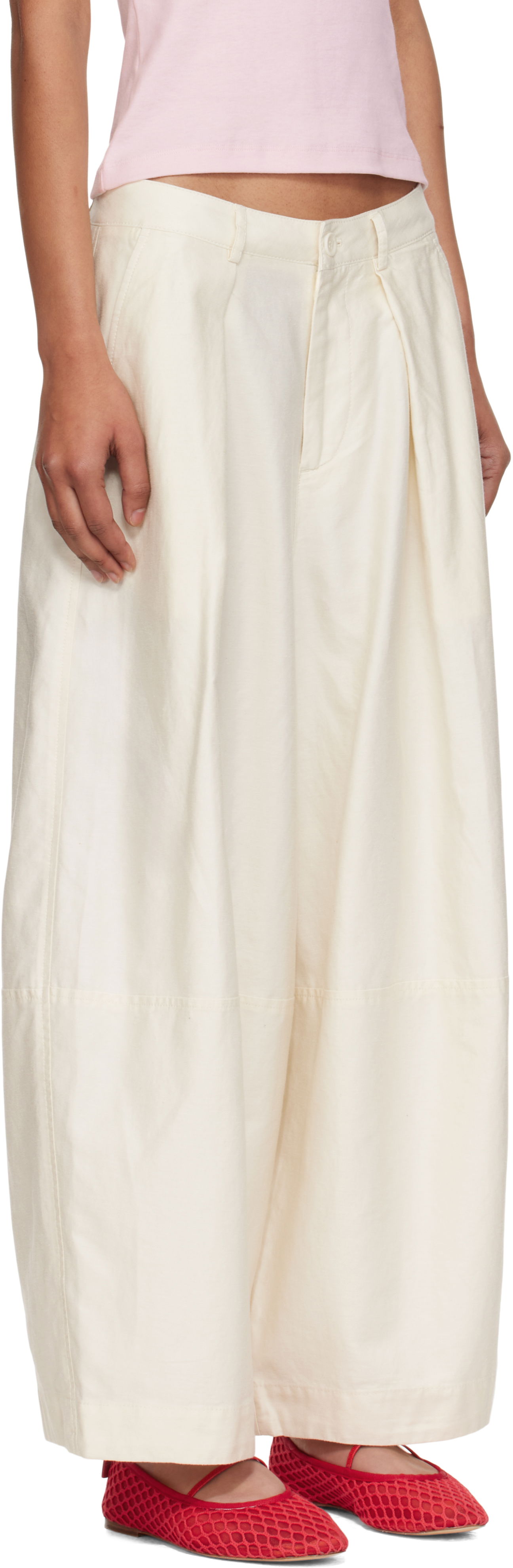 Bukser YMC YMC Deadbeat Wide-Leg Trousers Hvid | Q4YMF, 1