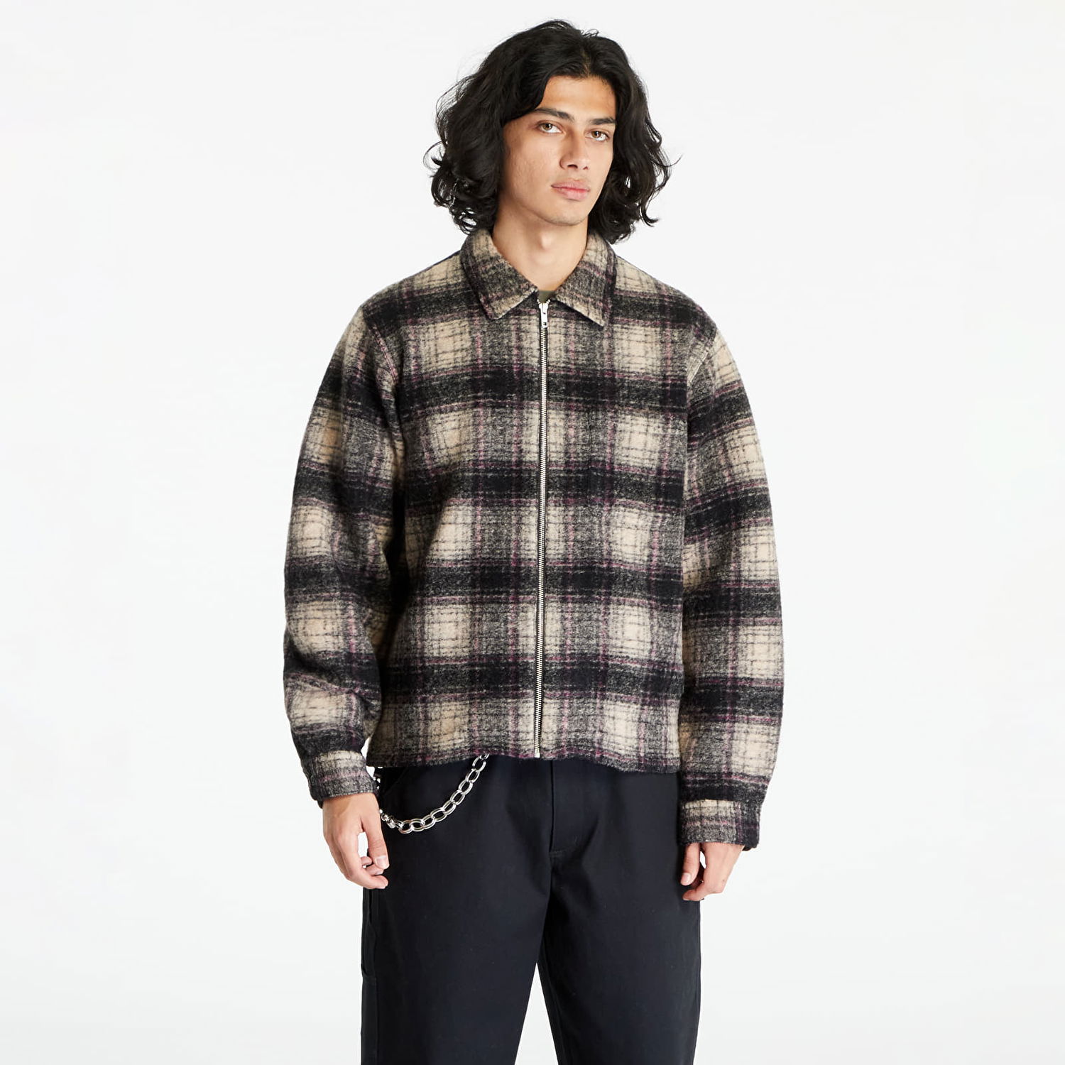 Skjorte Stüssy Stüssy Wool Plaid Zip Shirt Flerfarvet | 1110297 lilac, 0