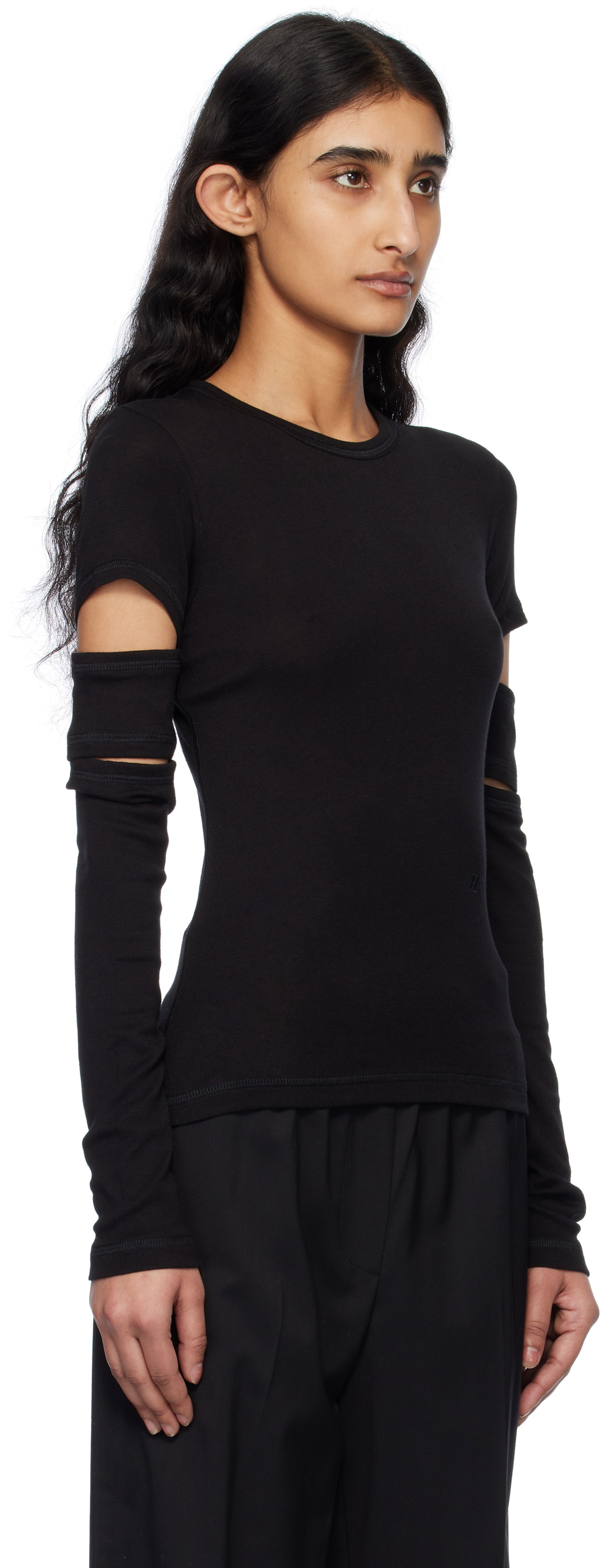 T-shirt Helmut Lang Helmut Lang Slashed Long Sleeve T-Shirt Sort | O09HW509, 1