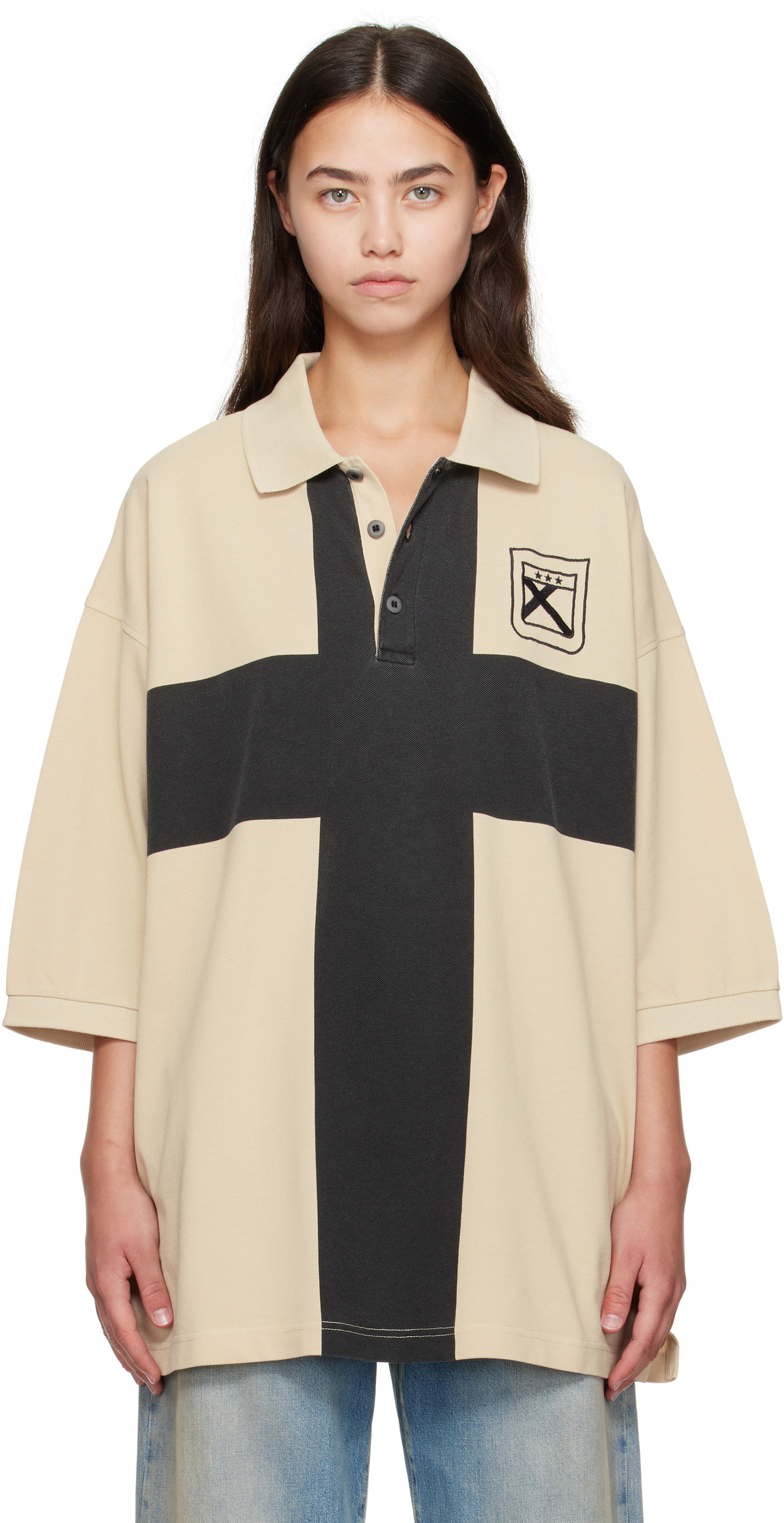 Polo skjorte 032C 032c Fainting Cross Oversized Polo Beige | F25-URC-0459-550-W, 0