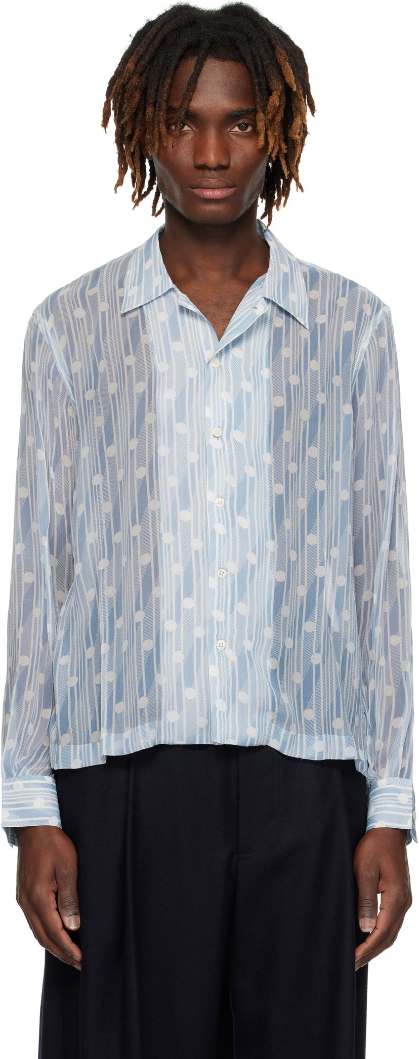 Skjorte Bode Bode Meridian Print Shirt Blå | MRS25SH034