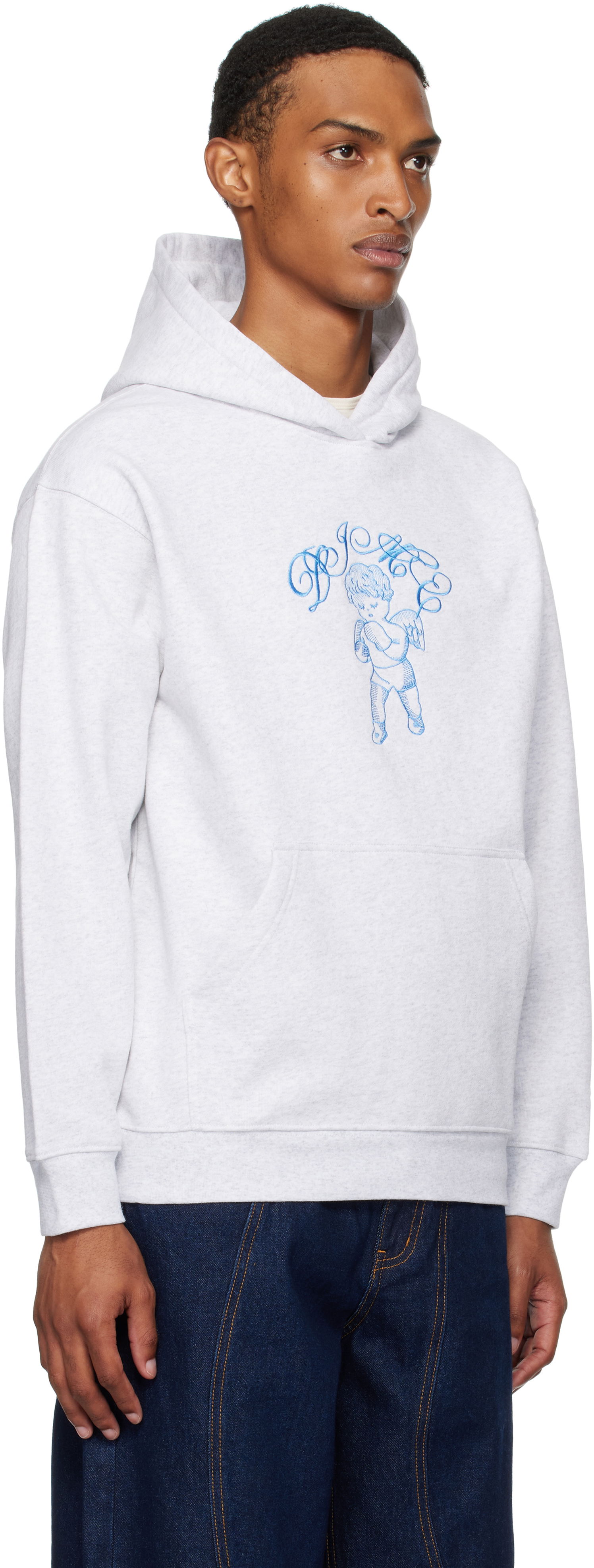 Sweatshirt Dime Embroidered Fighter Hoodie Grå | DIMESU2544ASH, 1