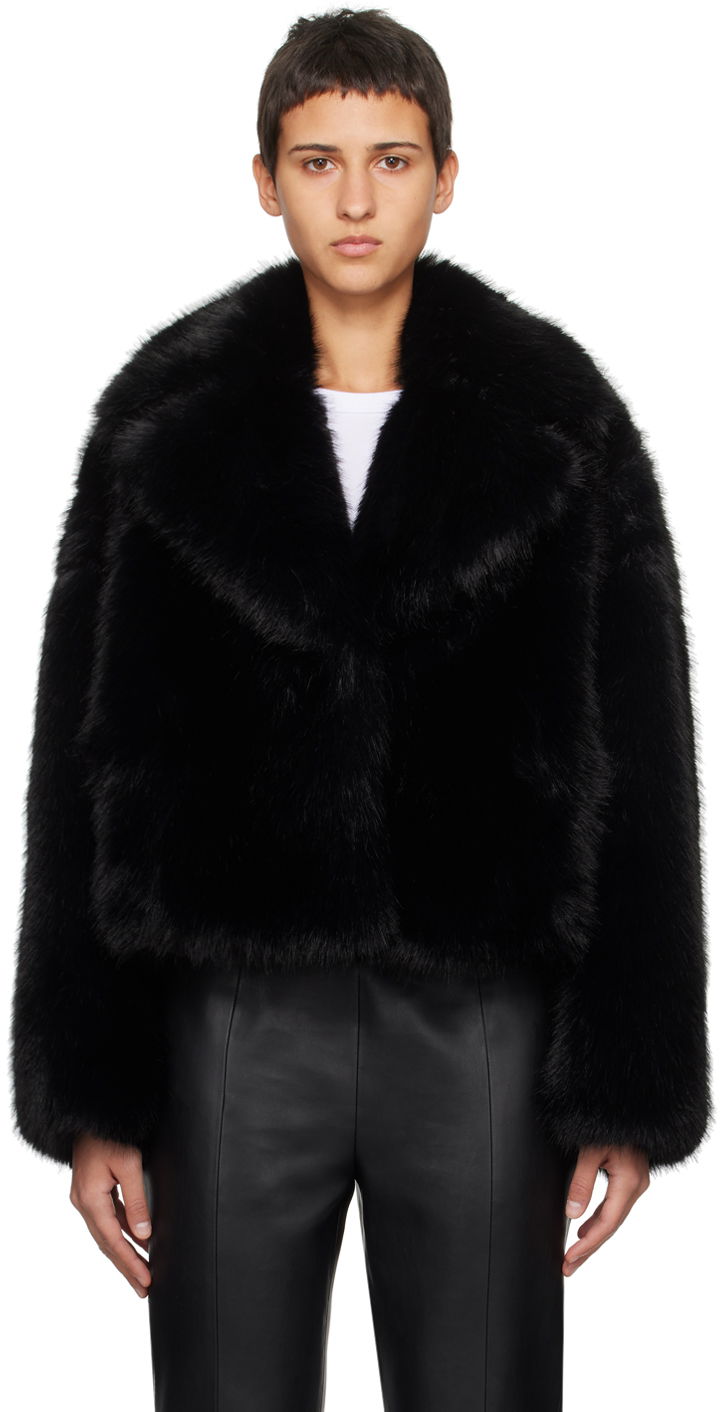 Jakke STAND STUDIO Samara Faux-Fur Cropped Jacket Sort | 61701-9055