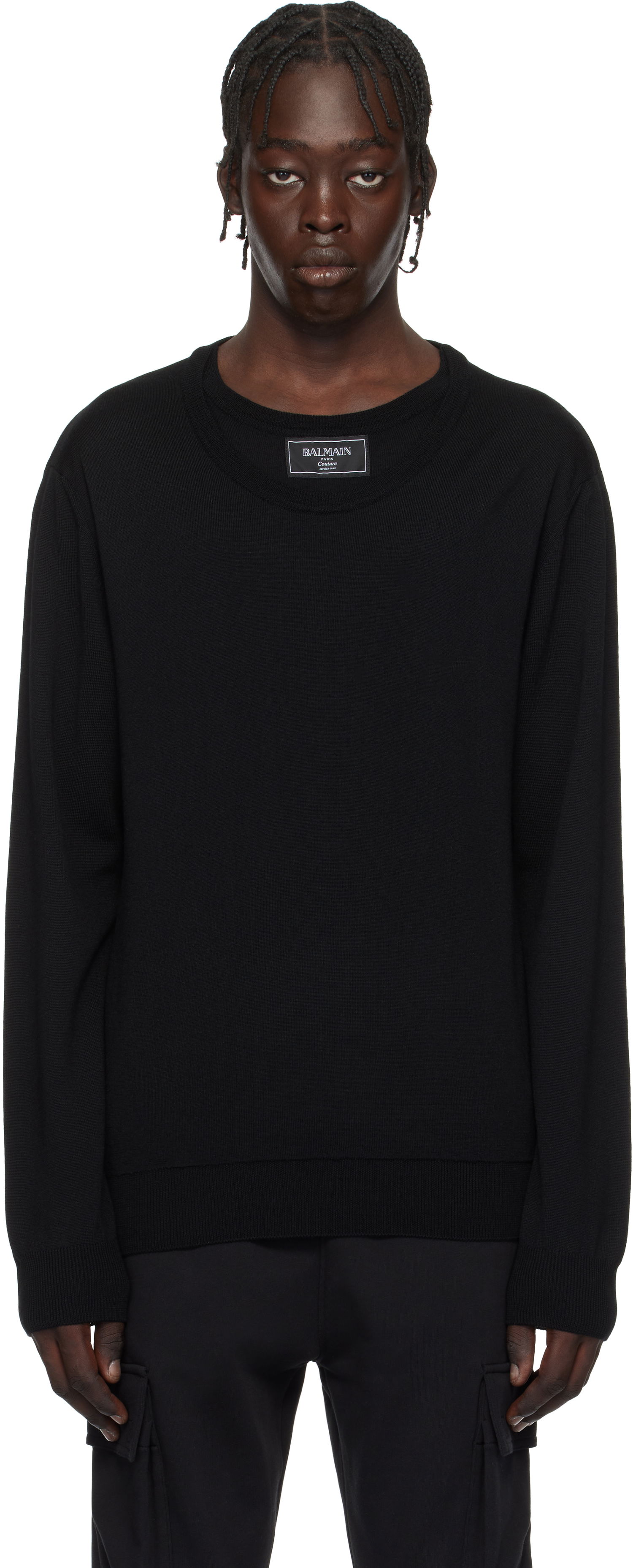 Sweater Balmain Knitted Double-Collar Sweater Sort | EH1KD145KH92, 0