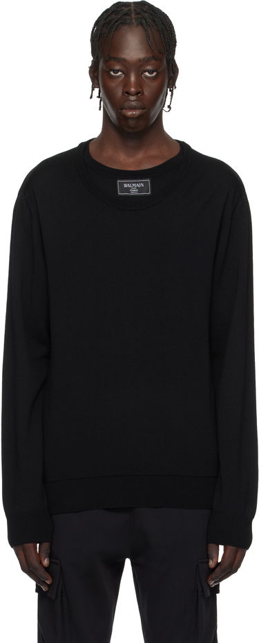 Sweater Balmain Knitted Double-Collar Sweater Sort | EH1KD145KH92, 0