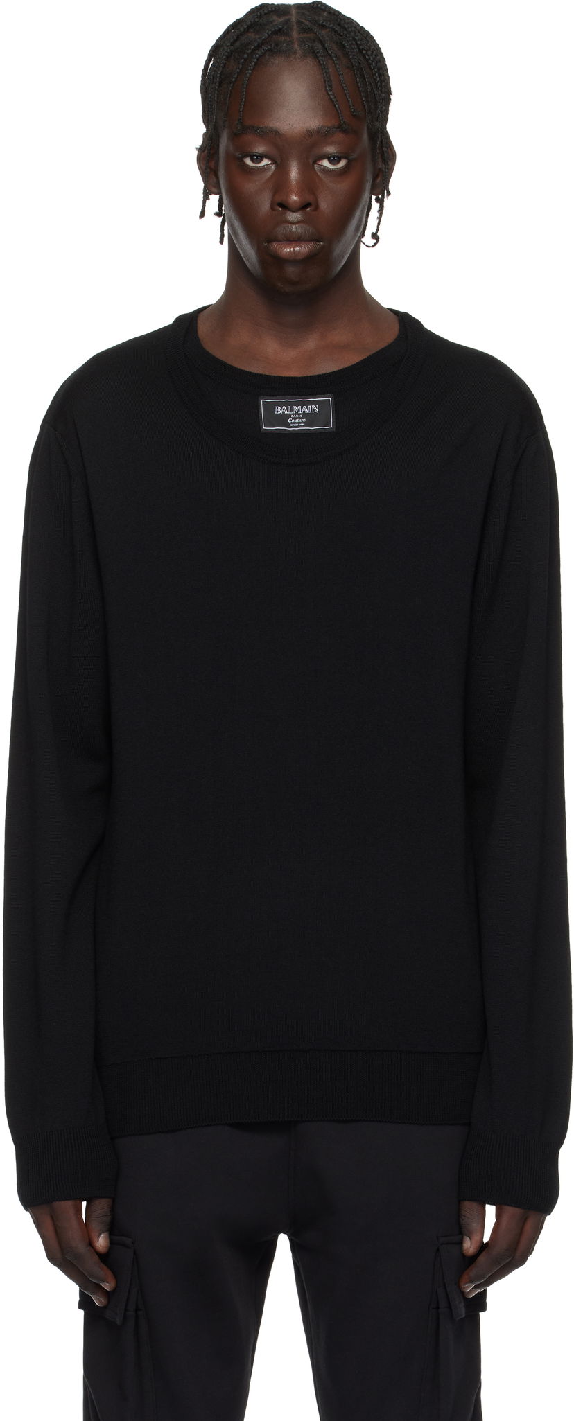 Sweater Balmain Knitted Double-Collar Sweater Sort | EH1KD145KH92