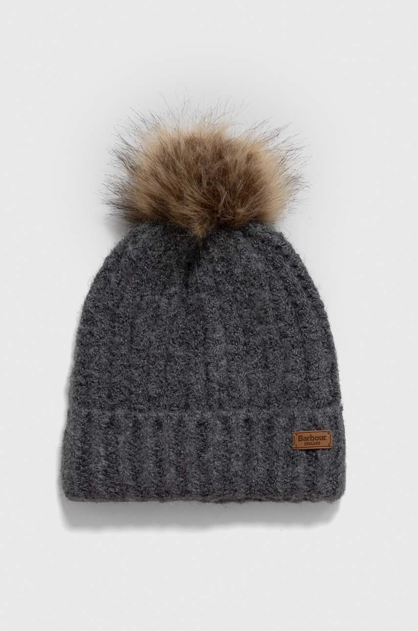 Beanie Barbour Knitted Pom-Pom Beanie Hat and Scarf Set Grå | LGS0077, 1