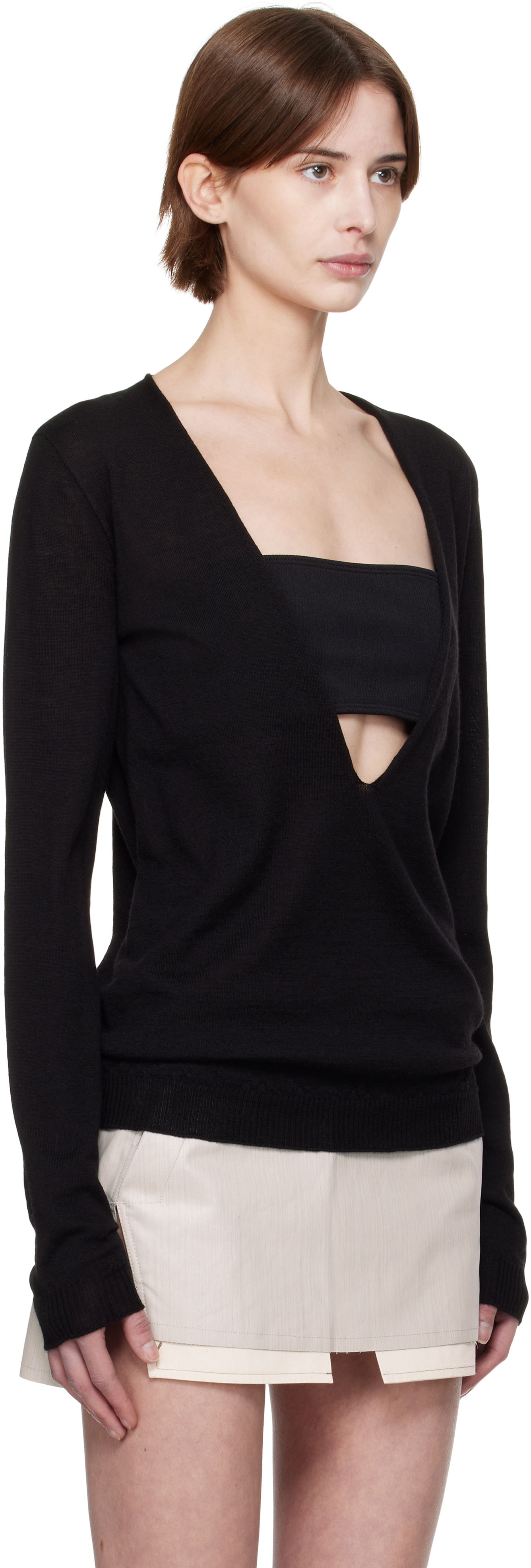 Sweater Rick Owens Rick Owens Hollywood Xtreme V-Neck Pullover Sort | RP01E7668 M, 1