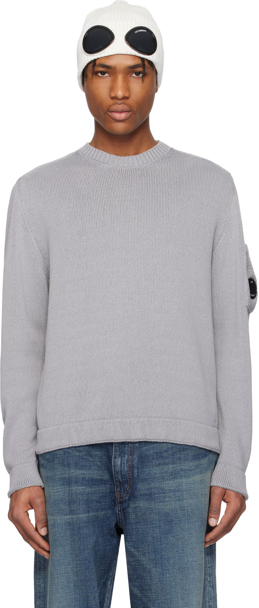 Sweater C.P. Company C.P. Company Crewneck Lens Knit Sweater Grå | 18CMKN077A-110058A