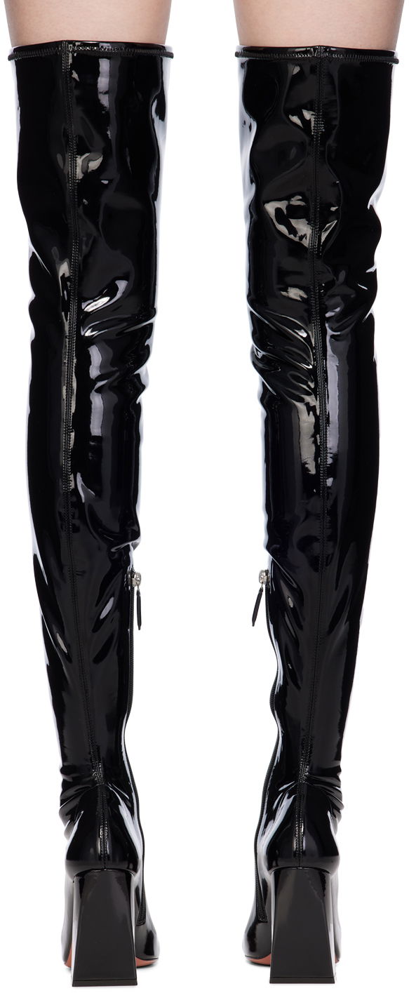 Skopleje Amina Muaddi Amina Muaddi Marine Stretch Thigh-High Boots Sort | MARINE STRETCH BLOCK HEEL LATEX, 1