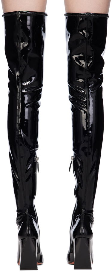 Skopleje Amina Muaddi Amina Muaddi Marine Stretch Thigh-High Boots Sort | MARINE STRETCH BLOCK HEEL LATEX, 1