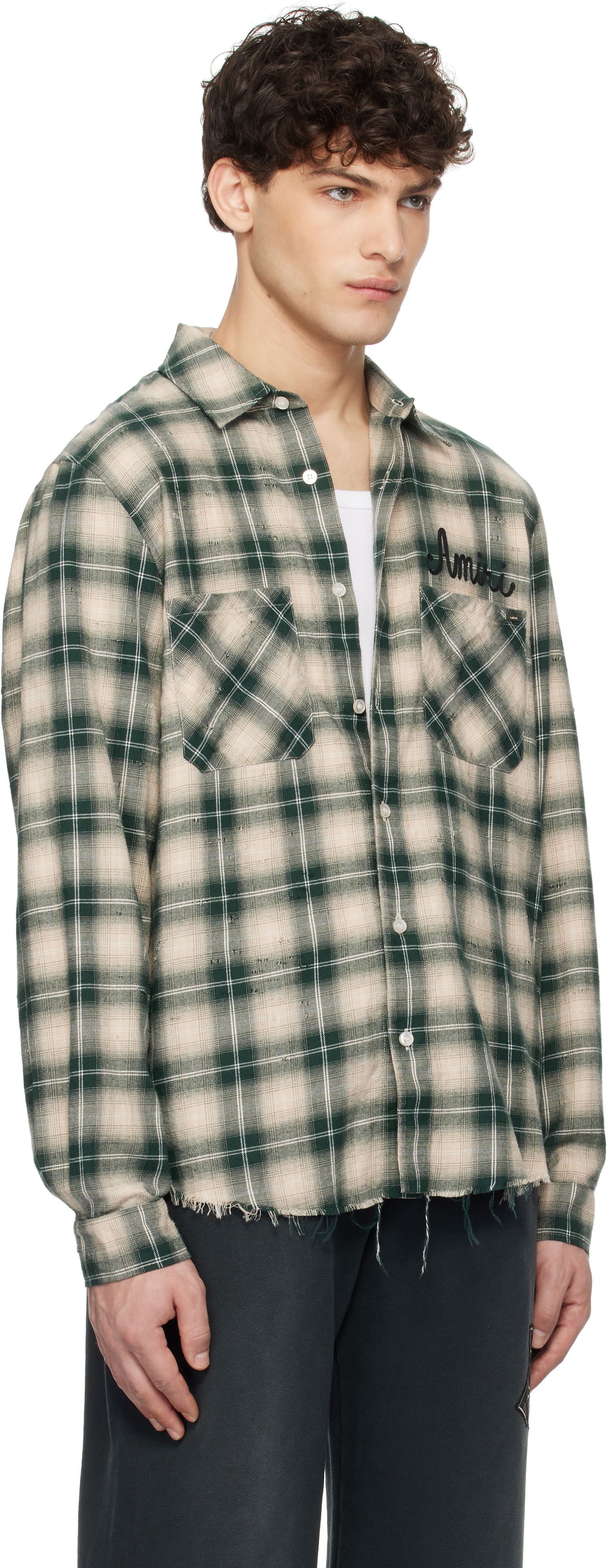 Skjorte AMIRI Amiri Shotgun Distressed Plaid Flannel Shirt Grøn | AMSTFL1009, 1