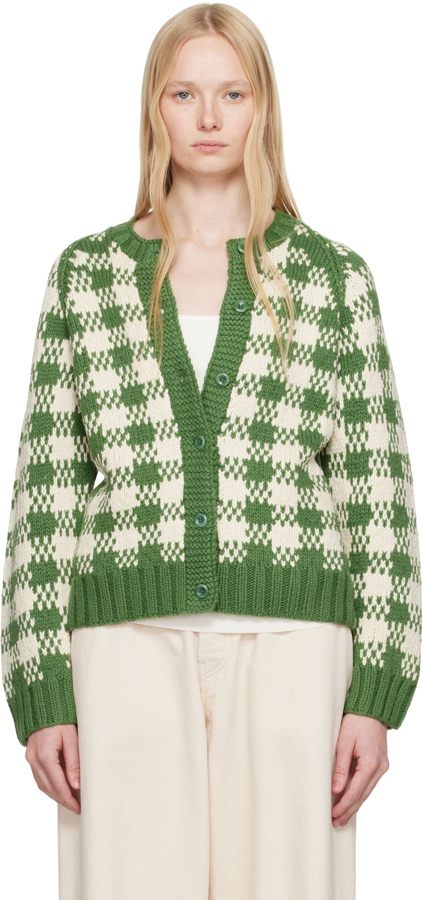 Sweater YMC YMC Atomic Check Cardigan Grøn | Q8YAC
