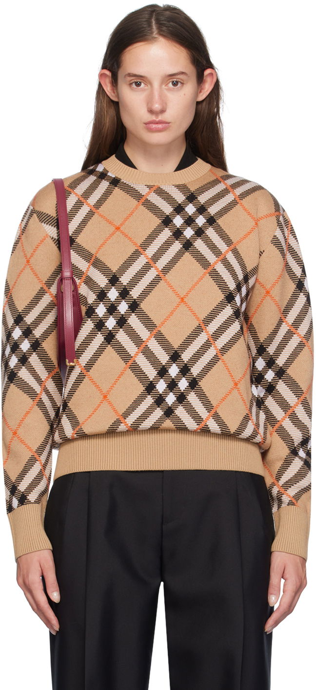 Sweater Burberry Check Sweater Beige | 8093486