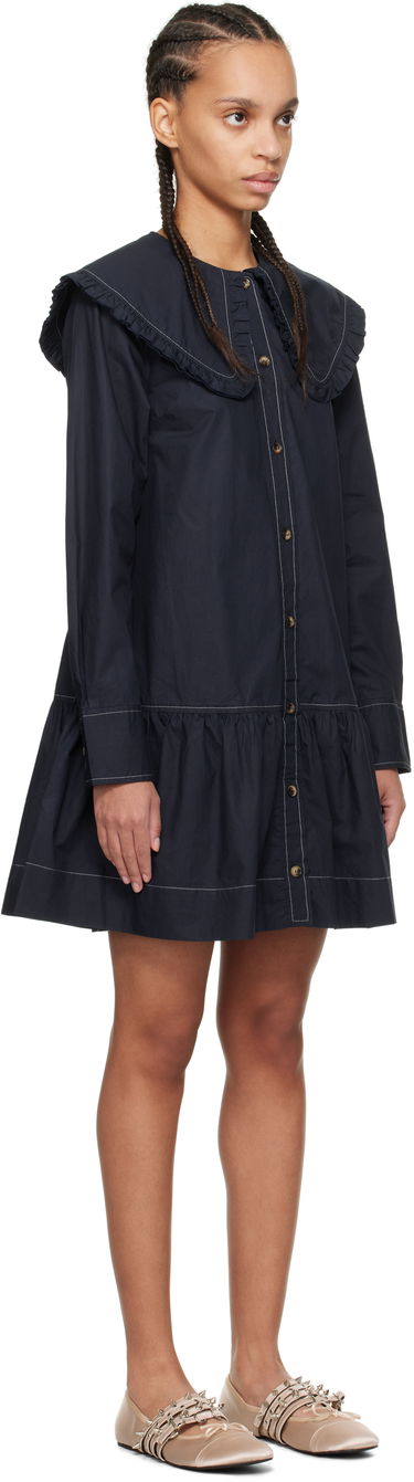 Kjole GANNI Ganni Ruffle Collar Drop Waist Minidress Mørkeblå | W0157, 1