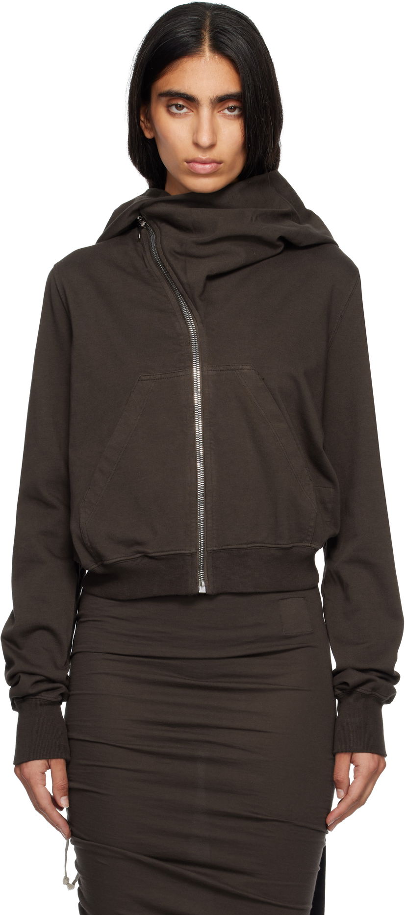 Sweatshirt Rick Owens Concordians Mountain Asymmetrical Zip Hoodie Brun | DS02E7247 RIG
