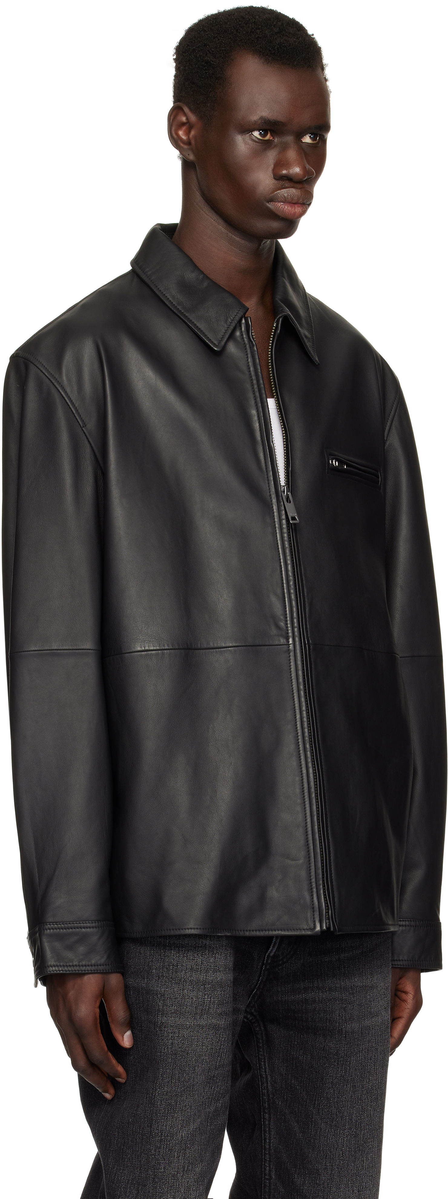 Jakke BOSS HUGO Paneled Leather Jacket Sort | 50530812, 1