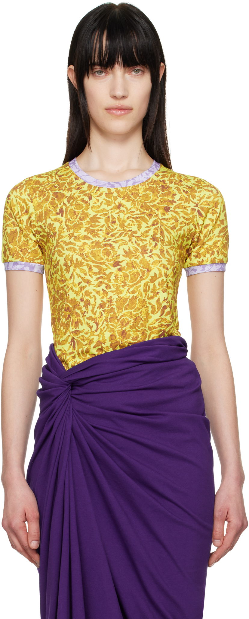 T-shirt Dries Van Noten Dries Van Noten Printed Contrast T-Shirt Gul | 251-011135-1601