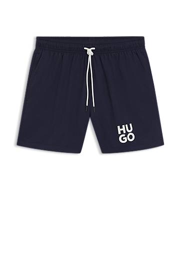 Badetøj BOSS Drawstring swim shorts with stacked-logo print Mørkeblå | 50545464, 0