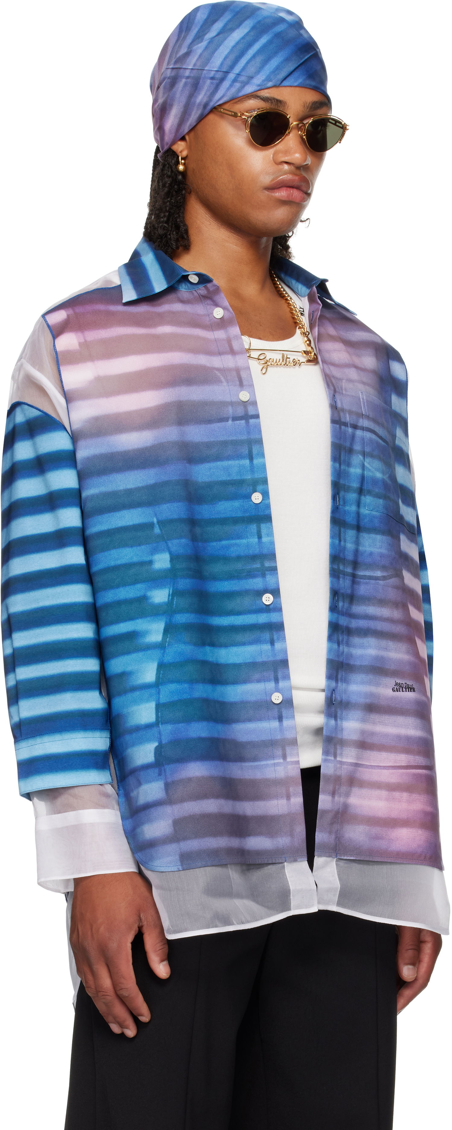 Skjorte Jean Paul Gaultier Jean Paul Gaultier 'The Petit-Grand Air' Print Shirt Blå | 25/03-U-ST032-W018P-565034, 1