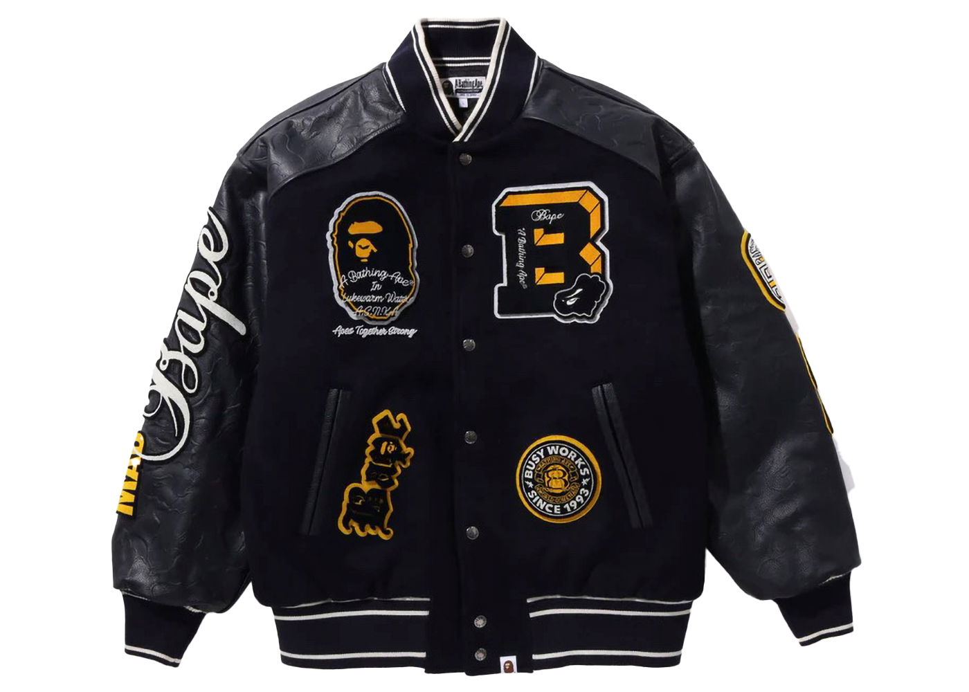 Jakke BAPE BAPE Bape Patch Varsity Jacket Navy Mørkeblå | 1J80-141-058, 0