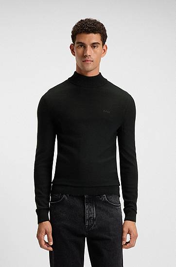 Sweater BOSS Wool-blend rollneck sweater with embroidered logo Sort | 50501761, 1