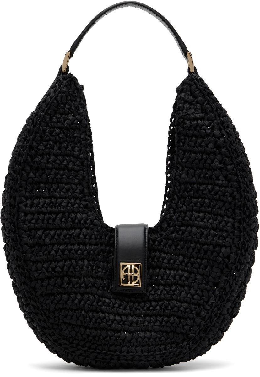 Håndtaske Anine Bing ANINE BING Lou Monogram Raffia Hobo Bag Sort | A-13-11208-BLK1