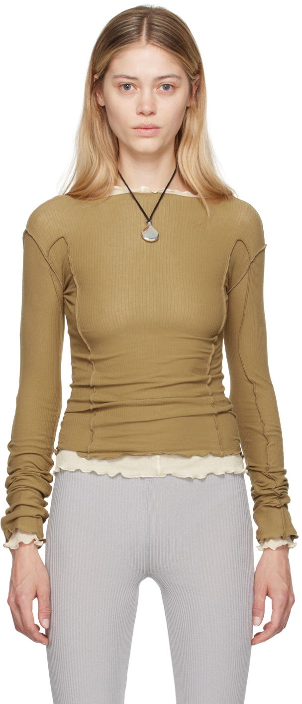 Sweater Baserange Baserange Omato Long Sleeve Lettuce Hem T-Shirt Brun | TTML-RB-AU24