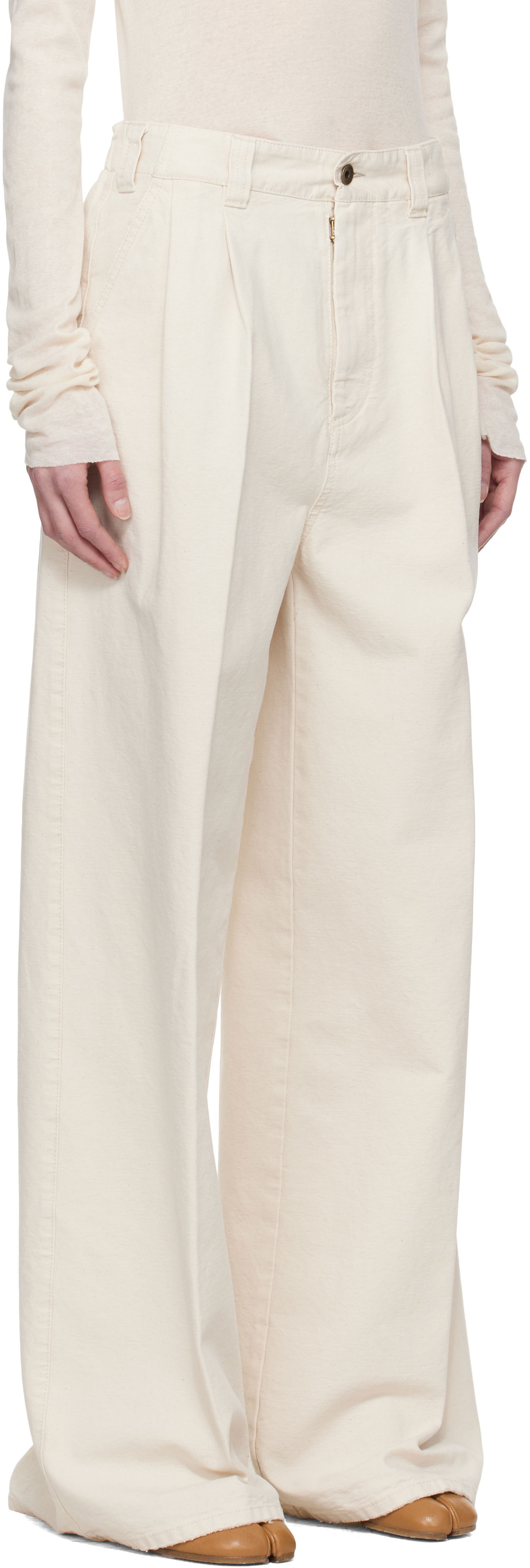 Bukser Maison Margiela Maison Margiela Pleated Wide-Leg Jeans Hvid | S51KA0605 M35261, 1
