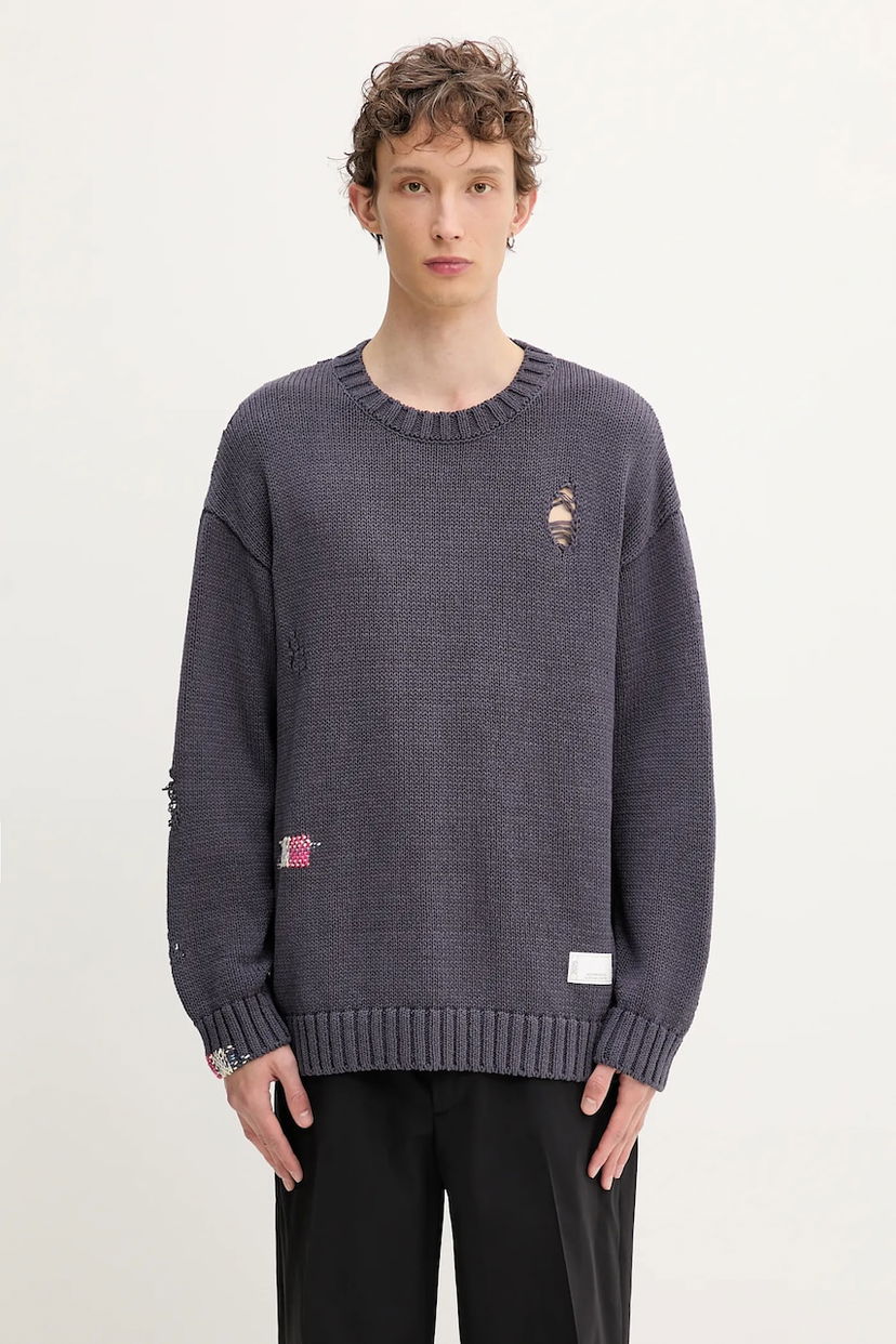 Sweater Neighborhood NEIGHBORHOOD Savage Crewneck Distressed Sweater Grå | 251FUNH.KNM03